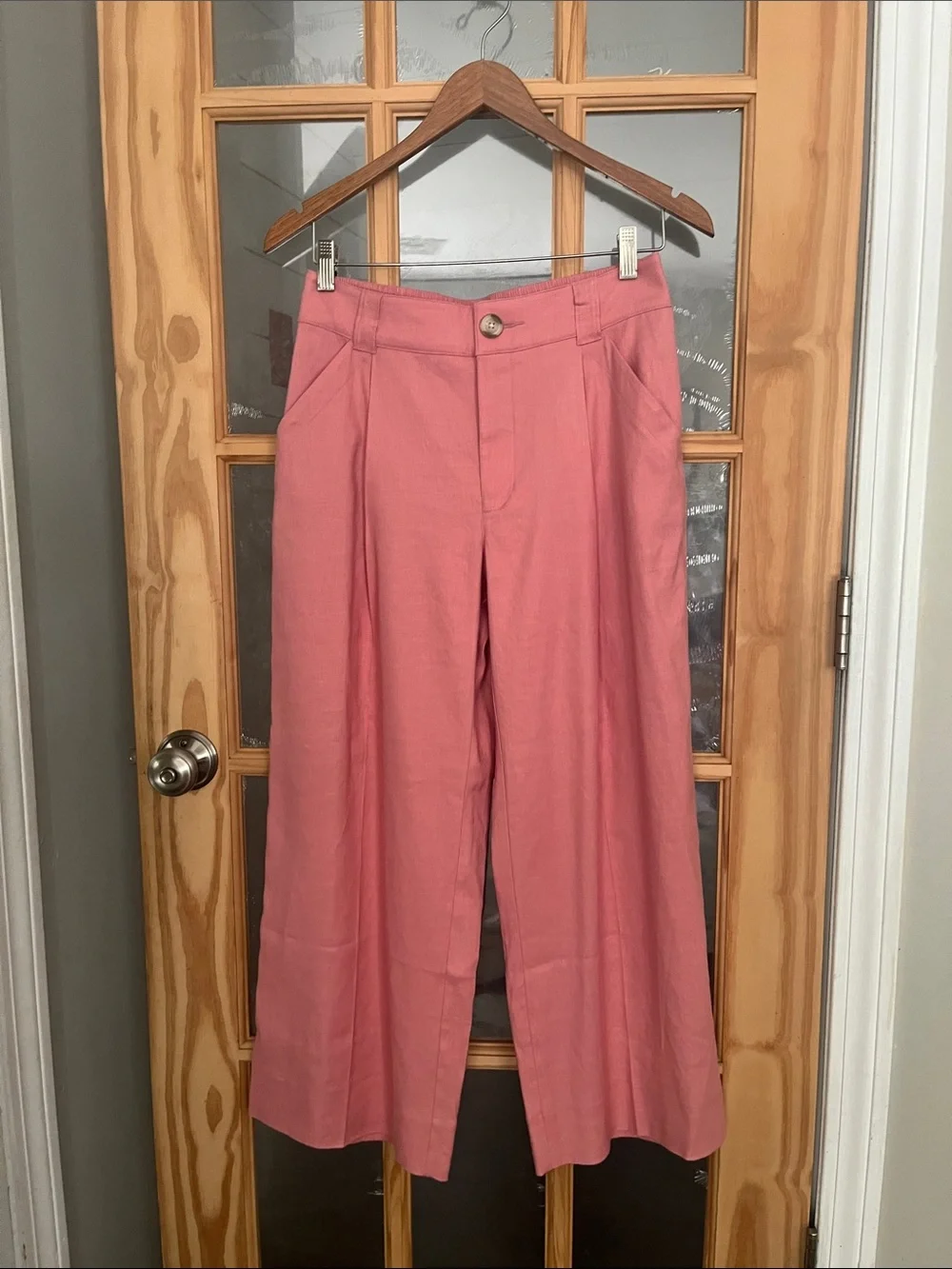 Cabi Bubblegum Pink The Cruise Crop Wide Leg Linen Pants Preppy sz small